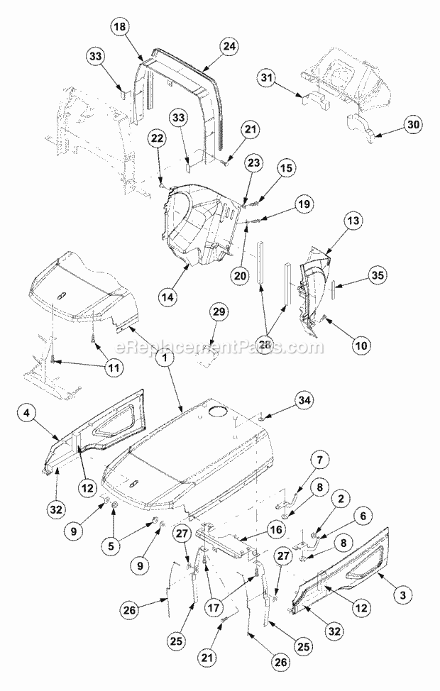 Bonnet (Part 1) Diagram and Parts List for 7532 54AF44G-710, 54AH44G-710, 54AN44G-710 Cub Cadet Lawn Tractor